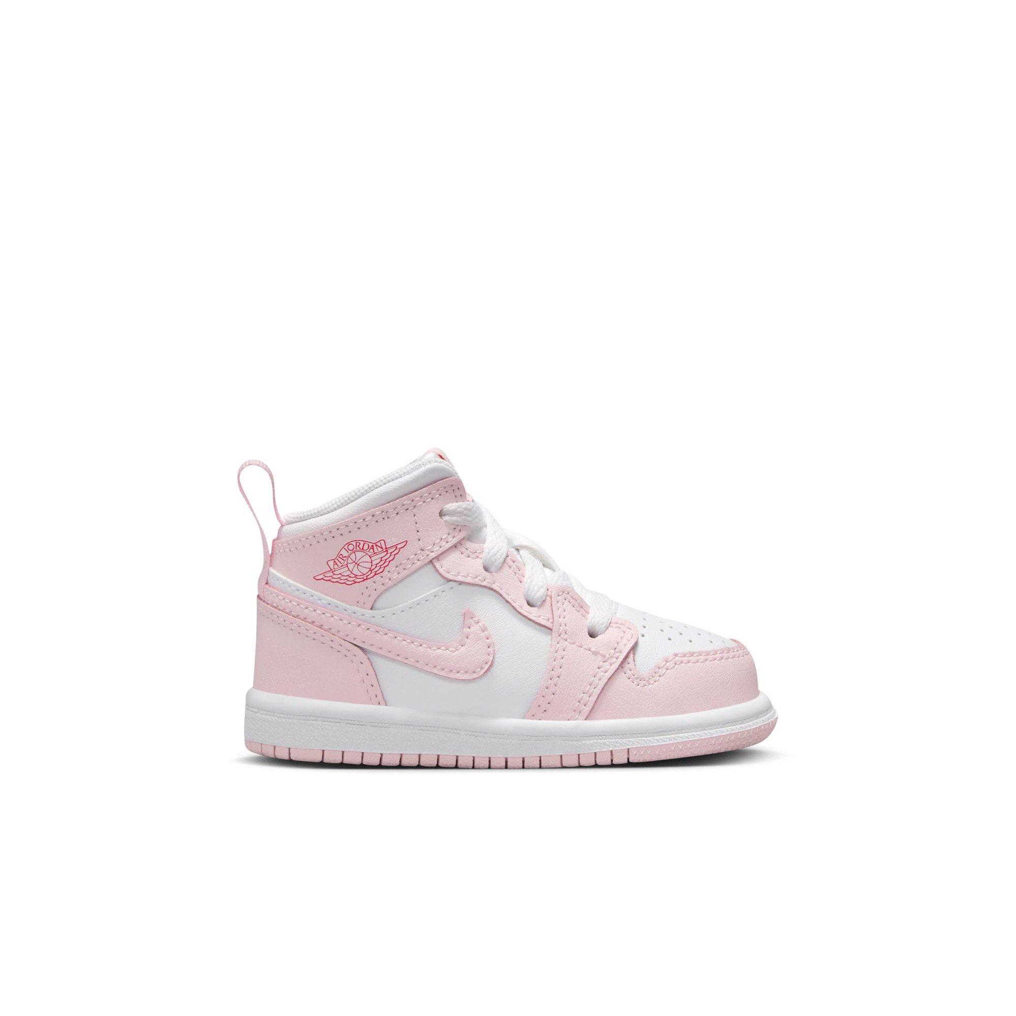 Jordan 1 Mid "Pink Foam/White/Fire Red" Toddler Girls' Shoe